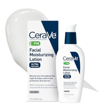 CeraVe PM Facial Moisturizing Lotion, Night Cream with Hyaluronic Acid and Niacinamide, Ultra-Lightweight, Oil-Free Moisturizer for Face, 3 Ounce : Beauty & Personal Care