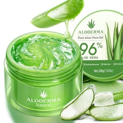 Aloderma Organic Aloe Vera Gel for Face & Body, 96% Pure Aloe Gel Made within 12 Hours of Harvest, Ideal for Skin, Scalp, & Hair Hydration, Calming Moisturizer for Soothing After Sun Care, 7.05oz : Beauty & Personal Care