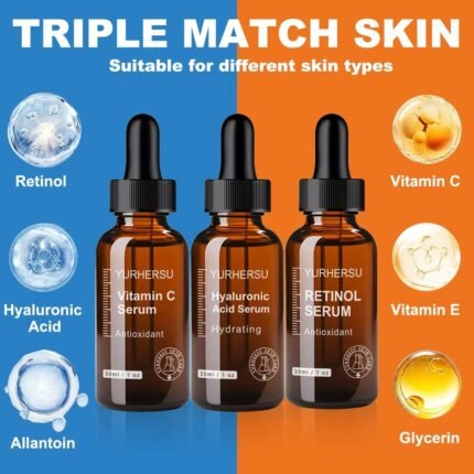 Complete Anti-Aging Skincare Set: Vitamin C + Retinol + Hyaluronic Acid Serums Kit, Brightening Wrinkle Moisturizing, Wholesale