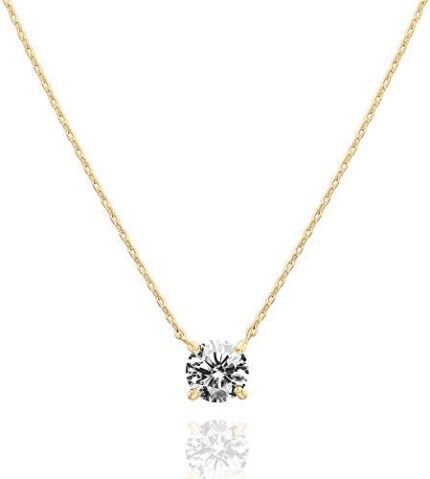 PAVOI 14K Gold Plated Crystal Solitaire 1.5 Carat (7.3mm) Cubic Zirconia Dainty Choker Necklace | Gold Necklaces for Women: Clothing, Shoes & Jewelry